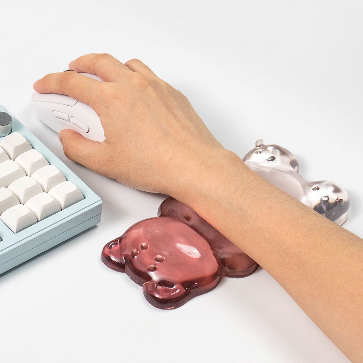 Gaming Keyboard No Number Pad - Niedliche Bärenform Handgelenkauflage Transparentes Gel-Maus-Handgelenkpad Stützkissen
