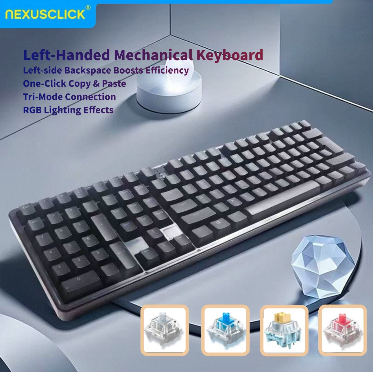 Gaming Keyboard No Number Pad - NexusClick Ergonomische Linkshändige Gebrauchte Mechanische Tastatur,